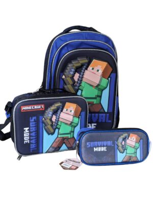 Combo escolar mochila, lonchera y estuche Minecraft Alex