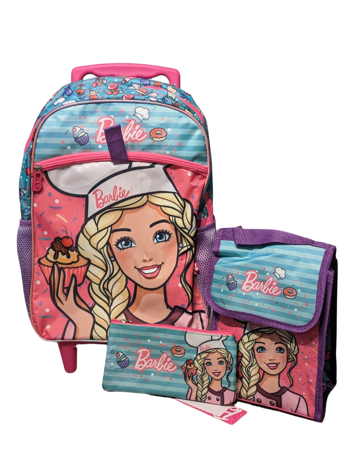 set escolar de Barbie con ruedas mochila lonchera y estuche Mattel