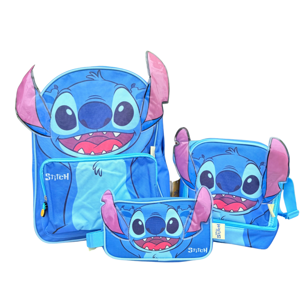 set escolar de Stitch azul mochila lonchera y portalápiz Disney