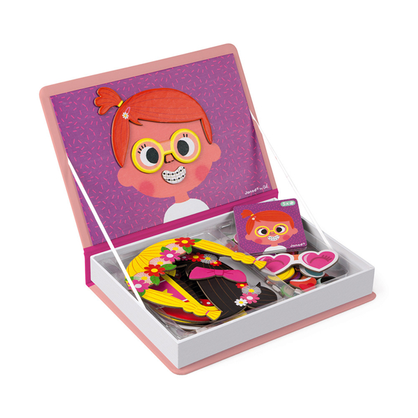 Libro Magneti'book Janod Crazy faces GIRL - Caras graciosas (libro magnético 55 piezas)