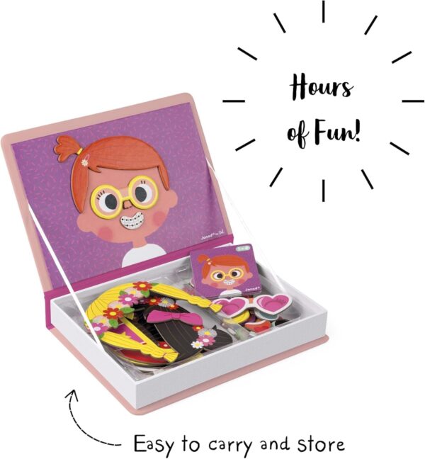 Libro Magneti'book Janod Crazy faces GIRL - Caras graciosas (libro magnético 55 piezas)