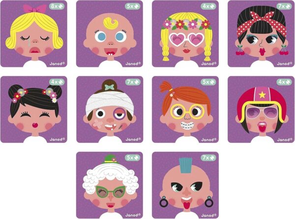 Libro Magneti'book Janod Crazy faces GIRL - Caras graciosas (libro magnético 55 piezas)