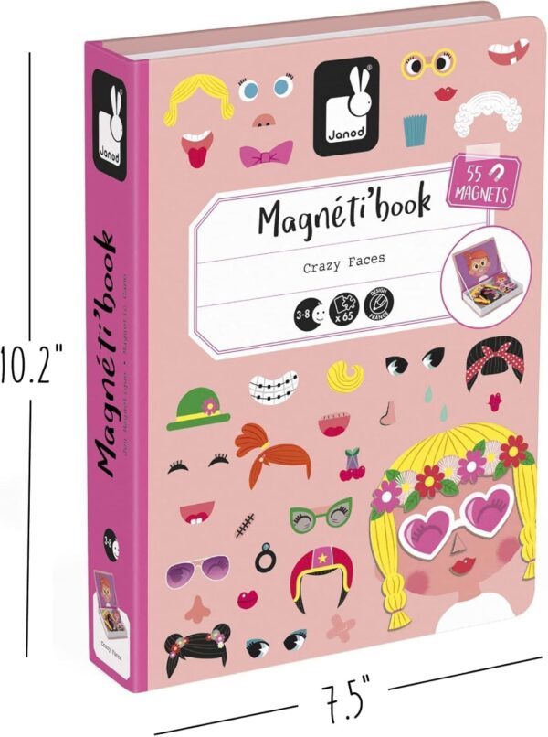 Libro Magneti'book Janod Crazy faces GIRL - Caras graciosas (libro magnético 55 piezas)