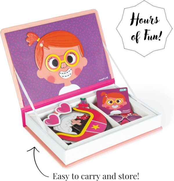 Libro Magneti'book Janod Crazy faces GIRL - Caras graciosas (libro magnético 55 piezas)