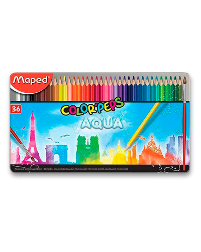 Crayones de madera triangulares acuarelables (Acuarela) 36 colores Maped