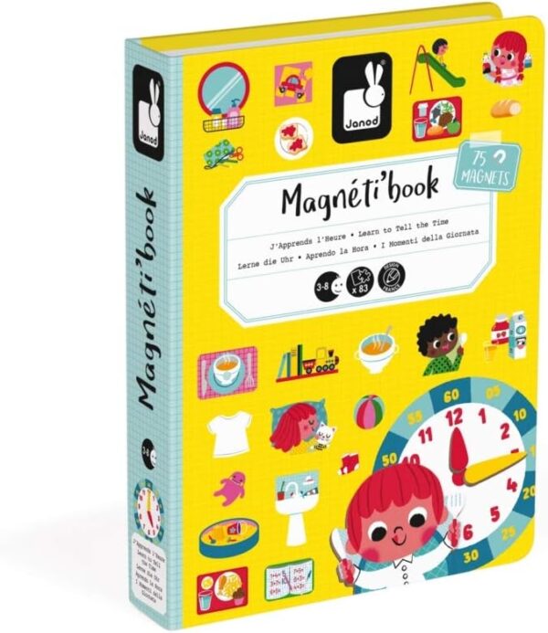 Libro Magneti'book Janod Aprendo la hora (libro magnético 75 piezas)