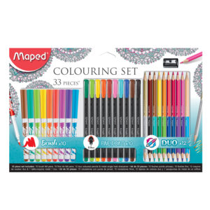 Kit de Brush pen, marcadores punto fino y crayones Coloring Set 33 piezas Maped