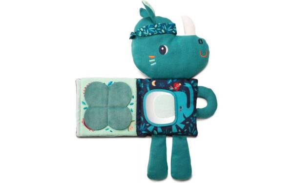 Libro sensorial y peluche de tela Marius el rino (brilla en la oscuridad), Lilliputiens