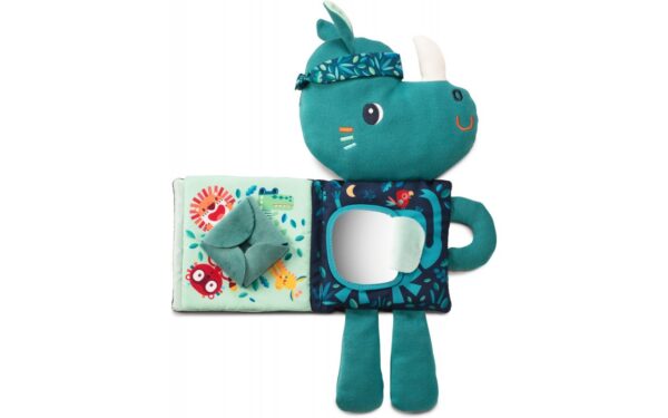 Libro sensorial y peluche de tela Marius el rino (brilla en la oscuridad), Lilliputiens