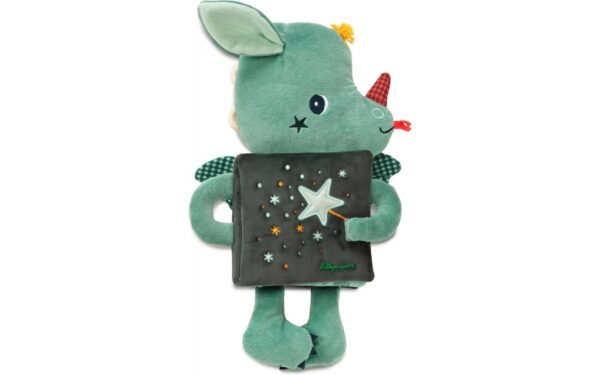 Libro sensorial y peluche de tela Joe el dragón (brilla en la oscuridad), Lilliputiens