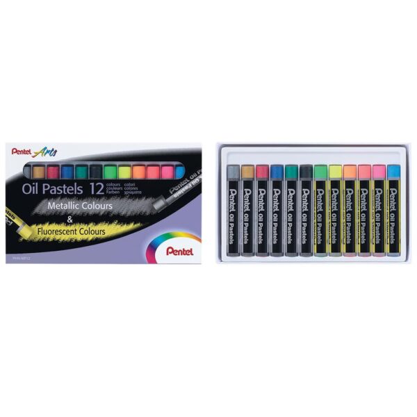 Crayón pastel óleo metálicos y fluorescentes 12 colores Pentel