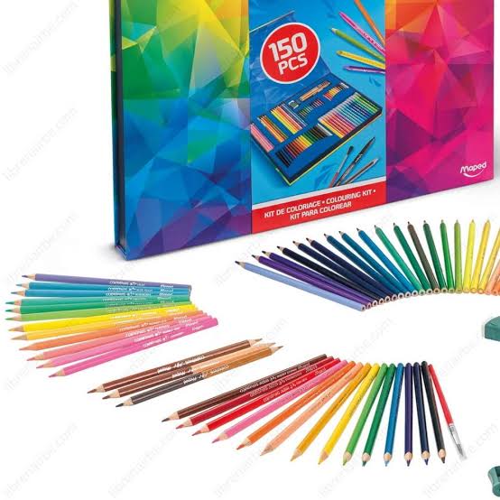 Kit marcadores, crayones pastel, acuarela, cera, y madera 150 piezas Maped