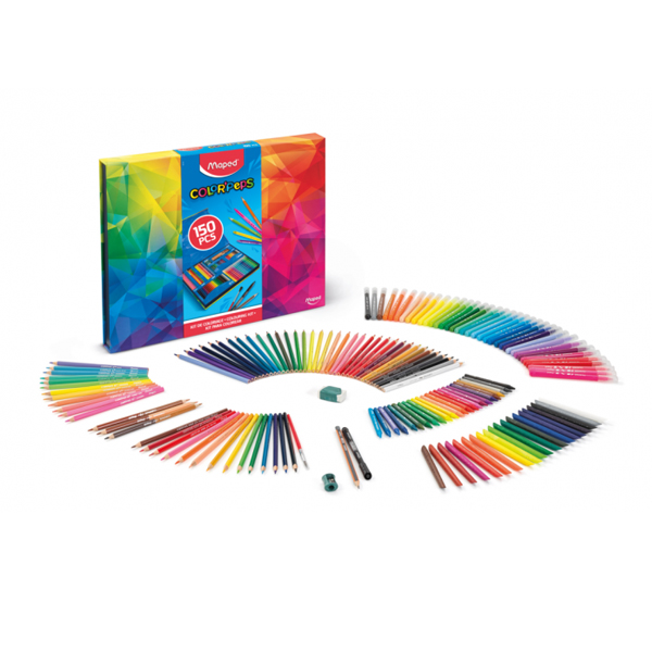 Kit marcadores, crayones pastel, acuarela, cera, y madera 150 piezas Maped