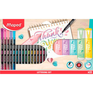 Kit de Lettering, marcadores y brush pens 22 piezas Maped